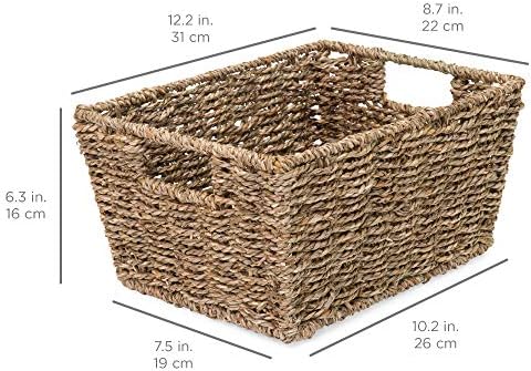 Best Choice Products Rustic Set Of 4 Multipurpose Stackable Seagrass Storage Basket, Handwoven Laundry Organizer Totes for Bedroom and Living Room, Shelves, Pantry w/Insert Handles - Natural - Image 6