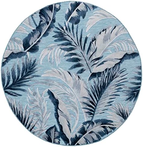 SAFAVIEH Washable Rug Outdoor Cabana Collection - 4' Round, Aqua & Navy, Non-Shedding & Easy to Clean, Ideal for Patio, Backyard, Mudroom (CBN452J) - Image 4