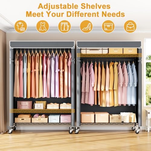 ULIFHOME P6C Plus Rolling Clothes Rack with Cover, Covered Clothing Rack - Image 3