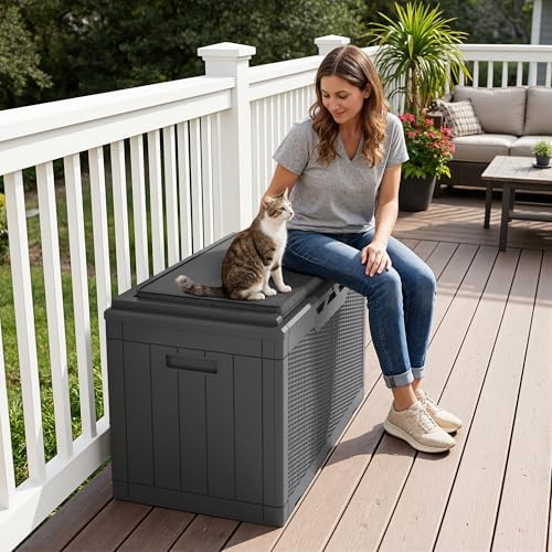 Greesum 100 Gallon Resin Deck Box Large Outdoor Storage Boxes with Cushions for Garden Tools, Patio Furniture Pillows, Pool Supplies, Gray - Image 6