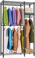 M MZG Heavy Duty Rolling Garment Rack 3 Tiers Adjustable Wire Shelving Clothes Rack with 3 Rods and Side Hooks,Storage Closet Clothing Rack Black 15.7" D x 43.3" W x 76.5" H by MEIGAOPLASTICANDMETALHKCOLIMITED