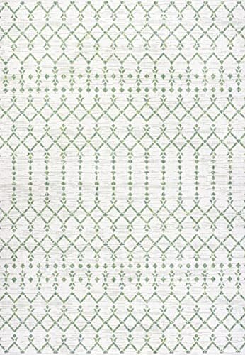 Eyely Moroccan Textured Weave Area Rug 3X5 Green/Ivory, Indoor Outdoor Rug - Image 3