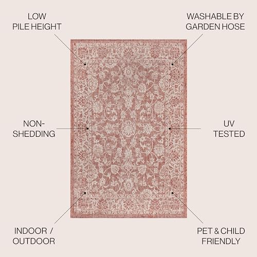 JONATHAN Y Weave Floral Indoor Outdoor Area Rug 9X12 Red/Taupe, Tela Bohemian Textured for Backyard, Patio, Porch, Easy-Cleaning, High Traffic, Pet-Friendly, Non-Shedding (SMB100A-9) - Image 2