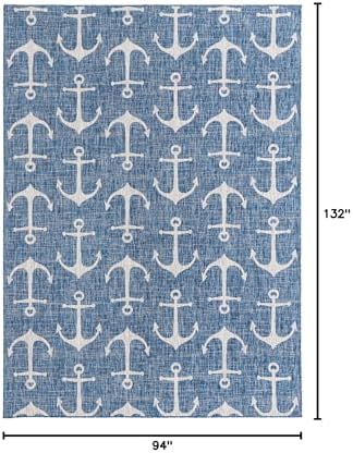 Unique Loom Outdoor Coastal Collection Area Rug - Ahoy (7' 10" x 11' Rectangle, Blue/ Ivory) - Image 2