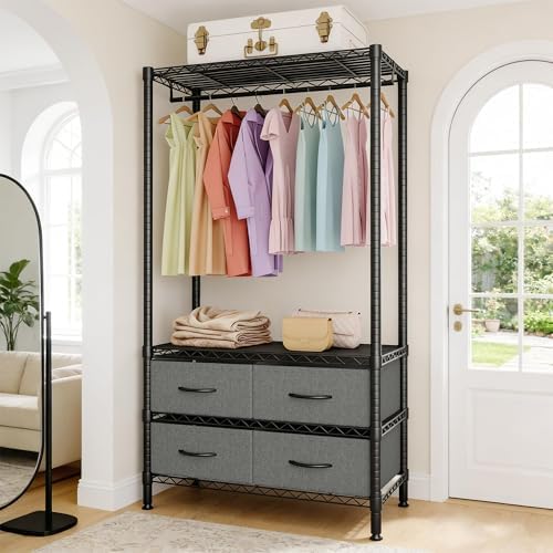Garvee Freestanding Clothes Rack with Drawers and Adjustable Shelves - Image 2