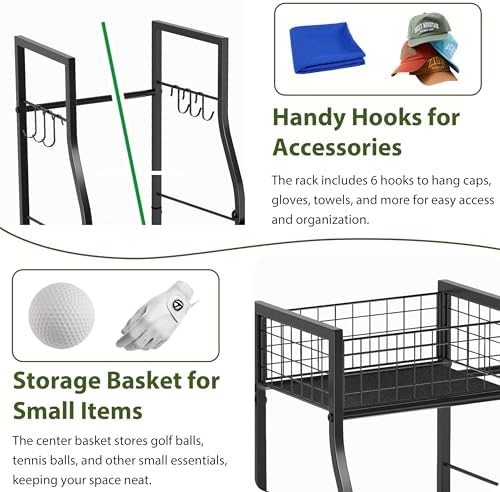 Jsskeeim Golf Bag Storage Organizer for Garage Organization, Golf Bag Stand for Golf Bag Accessories, Spacious Golf Rack for Golf Clubs & Golf Essentials, Ideal Golf Gifts for Men (Fits 2 Golf Bags) - Image 2