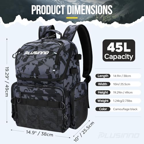 PLUSINNO Cooler Fishing Backpack with Rod Holders 45L Large Water-resistant Fishing Tackle bag Store Fishing Gear Fishing Gifts for Men Father - Image 3