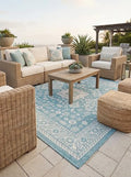 Rugs.com Outdoor Aztec Collection Rug – 10 Ft Square Aqua Flatweave Rug Perfect for Living Rooms, Kitchens, Entryways by Rugscom