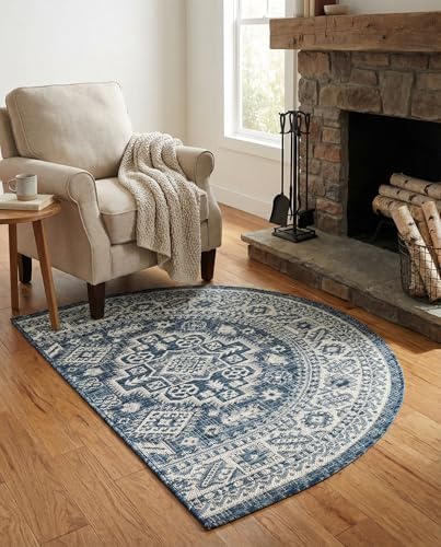 Rugs.com Outdoor Aztec Collection Rug – 2x4 Hearth Blue Flatweave-Pile Rug Perfect for Living Rooms, Large Dining Rooms, Open Floorplans - Image 4