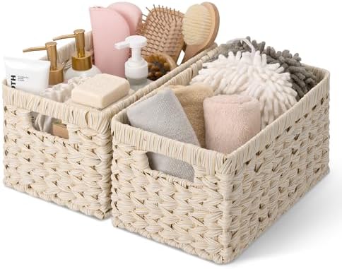 GRANNY SAYS White Wicker Baskets for Storage, Wicker Storage Baskets,2-Pack by GRANNYSAYS