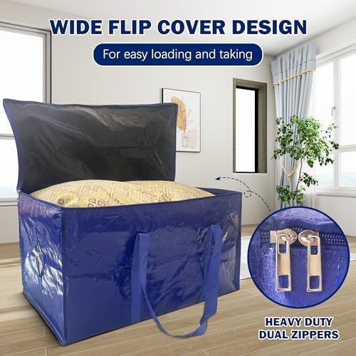 16 Pack Extra Heavy Duty Large Moving Bags with Strong Zipper & Carrying Handles, Sturdy Clothes Storage Bag Totes Bins, Packing Bags Moving Boxes College Moving Supplies, Dark Blue - 33 gal - Image 3