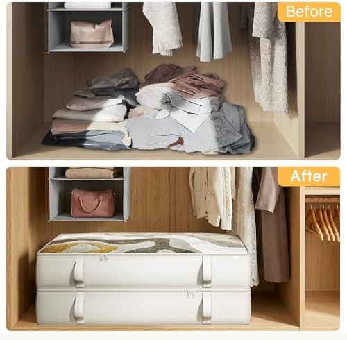 2-Pack Under Bed Storage Containers, 8 Inches Tall Clothes Storage, Beige - Image 5