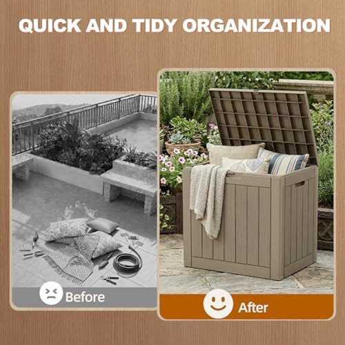 EFU Outdoor Storage Box 40 Gallon Deck Box, Waterproof Resin, Grey - Image 4