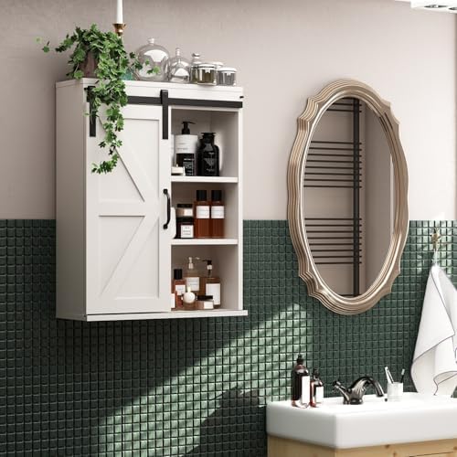 RUSTOWN Farmhouse Bathroom Wall Cabinet with Sliding Barn Door - Image 2