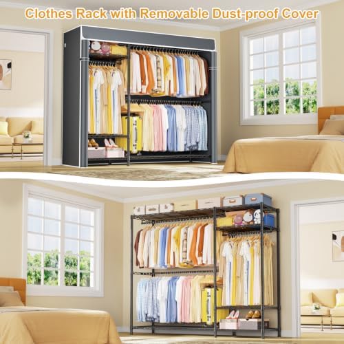 ULIFHOME Clothes Rack with Cover Covered Clothing Racks for Hanging Clothes - Image 6