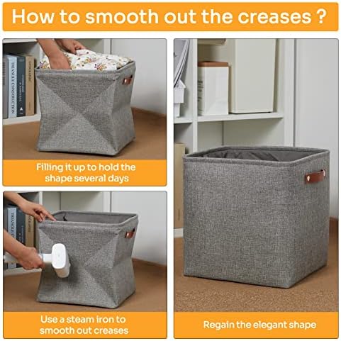 DULLEMELO Cube Storage Boxes,13 inch Fabric Baskets Closet Storage Bins for Home Organization and Storage,Stackale Gift Baskets Empty for Nursery Clothes Toys Kids Storage(Grey) - Image 5
