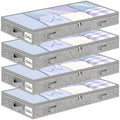 5 Inch Low Profile Under Bed Storage Drawer 4 Pack, Lightweight Underbed Clothes Storage Container Bins With NO STURCTURE, Shallow Storage Bag for Dorm & Home, With Clear Lids & Water-Resistant Fabric by KUKIKAN
