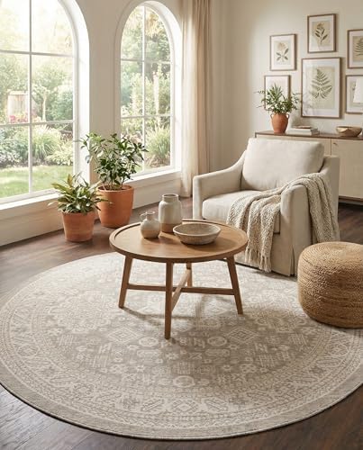 Rugs.com - Outdoor Aztec Rug – 8 Ft Round Light Gray Indoor/Outdoor Rug – Stain-Resistant, Washable, Perfect for Patios, Decks, and Porches - Image 5