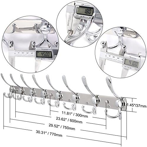WEBI Coat Rack Wall Mount Long,8 Tri Hooks for Hanging Coats,30 inch Hook Rack Rail,Coat Hanger Wall Mounted for Clothes,Jacket,Hat,Chrome,2 Packs - Image 4