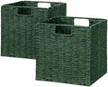 Vagusicc Wicker Storage Basket, Set of 2 Hand-Woven Paper Rope Wicker Baskets, Foldable Cube Storage Bins, Square Storage Baskets for Organizing Shelves & Decor, Green (11″×11″×11″) by Vagusicc