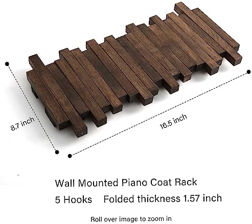 Natural Wood Wall Mounted Piano Coat Rack| Coat Rack Wall Mount| Flip Down Wall Hook Rack 5 Hooks| Entryway Coat Rack,Made of Acacia Wood (Walnut Color Dyed with Wood Wax Oil).Wall Art - Image 5