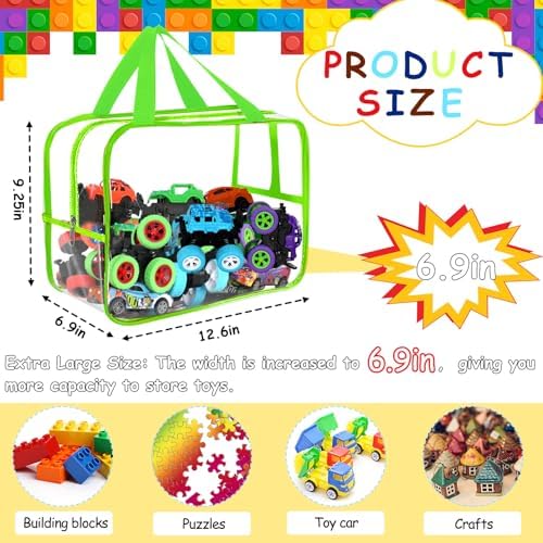 6 Colors Widen X-Large Storage Bags 12.6×9.25×6.9In with Labels, Reusable Clear PVC Board Game Storage, Travel Waterproof Organizer Bags with Zipper for Building Blocks, Puzzle, Stuffed Animals - Image 2
