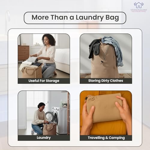LFH Home Large Premium Cotton Rich Canvas Laundry Bag with Drawstring and Handles Heavy Duty, Multi-Use, and Washable for Home, Travel, College or Storage 28x40 (Pack of 2)-Beige - Image 6