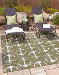 Unique Loom Outdoor Coastal Collection Area Rug - Ahoy (10' Square, Green/ Ivory) by UniqueLoom