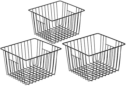 Slideep Wire Metal Basket Bin Storage Baskets Modern Farmhouse Food, Vegetable, Shampoo, Clothes, Fruits Storage Organizer Basket for Kitchen Pantry Bathroom Black 3 Packs by WelcometotheSlideep