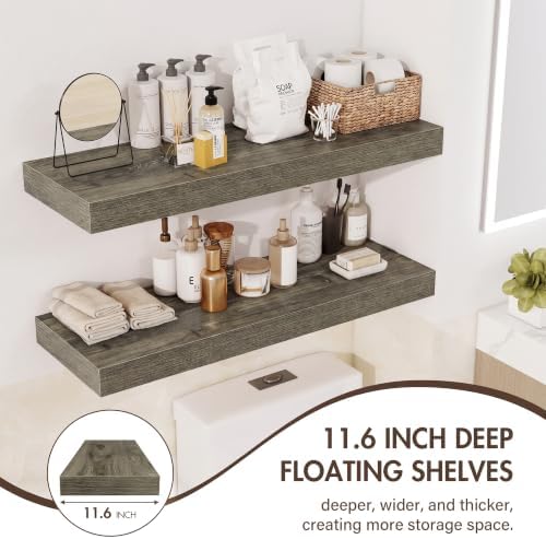 Acovy 40 Inch Floating Shelves, 12" Deep Floating Shelf Wall Mounted, 40" Wall Shelves, Rustic Deep Bookshelf, Extra Deeper & Thicker Display Shelves for Bedroom, Living Room, Set of 2 - Image 5
