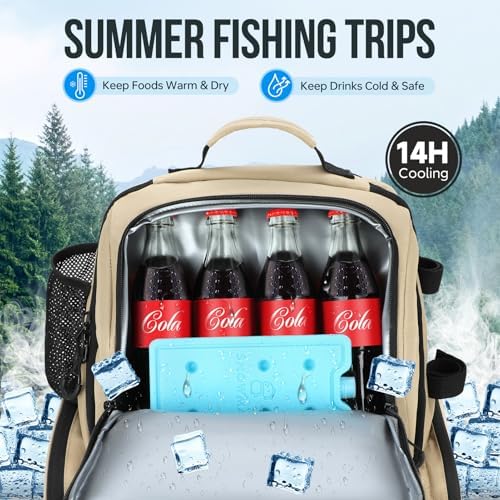 PLUSINNO Cooler Fishing Backpack with Rod Holders 45L Large Water-resistant Fishing Tackle bag Store Fishing Gear Fishing Gifts for Men Father - Image 2