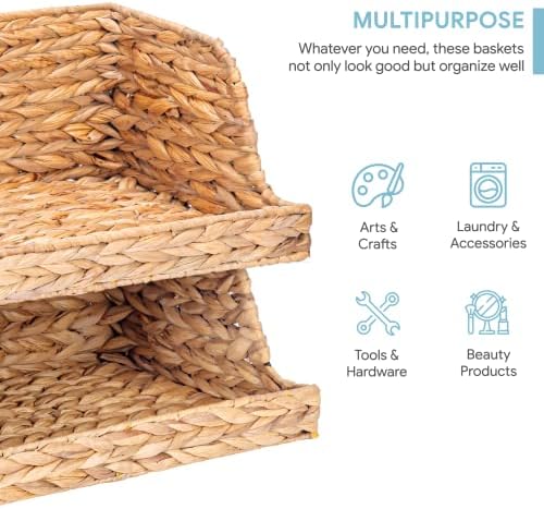 VATIMA Water Hyacinth Storage Baskets with Large Open-Front for Kitchen, Decorative for Living Room, 13.4” x 9.5” x 5.5”, 2 Pack - Image 5