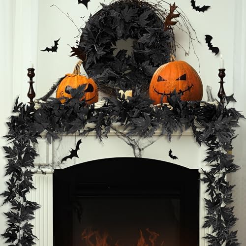 Helimoto 8 Pack Halloween Garland Outdoor, 47.2 FT Black Autumn Leaves Garland, Artificial Hanging Fall Decorations for Home, Fall Garlands for Autumn Thanksgiving Halloween Decor Wedding Party Mantle - Image 3