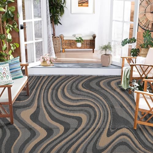 Garvee 9x12 Outdoor Rug Waterproof Camping Rugs for Outside Your RV, Brown - Image 2