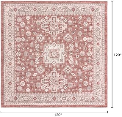 Rugs.com Outdoor Aztec Collection Rug – 10 Ft Square Rust Red Flatweave Rug Perfect for Living Rooms, Kitchens, Entryways - Image 2