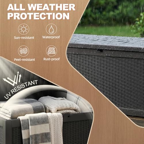 EFU Outdoor Storage Box 360 Gallon Deck Box, Waterproof Resin, Black - Image 2