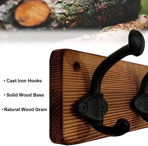 WEBI Rustic Coat Rack Wall Mount,5 Cast Iron Coat Hooks Wall Mounted,Heavy Duty Antique Vintage Hooks for Hanging Coats,Jacket,Clothes,Brown,2 Packs - Image 4