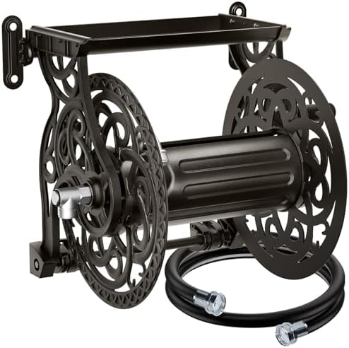 Metal Wall Mount Garden Hose Reel for Outside, Holds 125 ft x 5/8'' Hose Storage, Decorative Heavy Duty Water Hose Holder Aluminum Frame, No-Leak Aluminum Water System, Easy Assmbly, Dark Bronze - Image 2