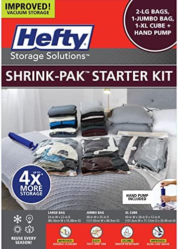 Hefty Super Starter Kit 5L, 3XL, 1XL Cube, and 1 Jumbo Bag, Reusable and Water resistant Vacuum Storage Bags, Total of 10 Bags + Hand Pump - Image 7
