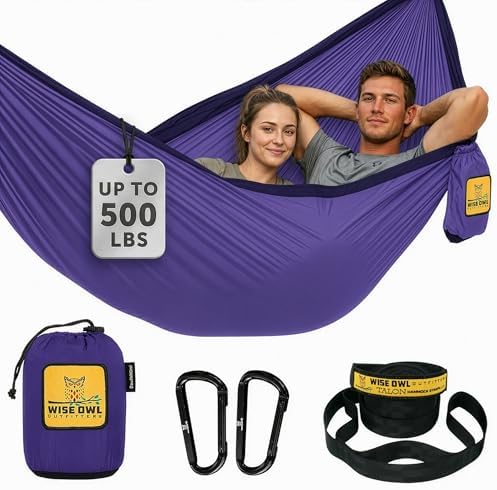 Wise Owl Outfitters Camping Hammock – up to 500lbs Portable Hammock with Tree Straps - Travel, Backpacking, Hiking, Outdoors Camping Gear - Single or Double by WiseOwlOutfitters