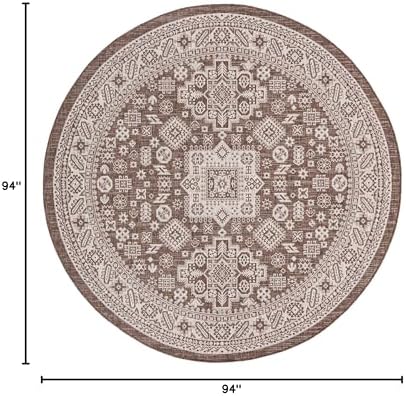 Rugs.com Outdoor Aztec Collection Rug – 8 Ft Round Brown Flatweave Rug Perfect for Kitchens, Dining Rooms - Image 2