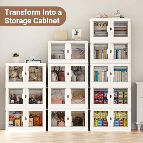 BROVIEW 345Qt Stackable Storage Bins with Lids & Wheels, 3-Pack Large Plastic Collapsible Latching Boxes, Closet Organizers and Storage Cabinet Shelves, for Home Garage Office Organization, V7 White - Image 4
