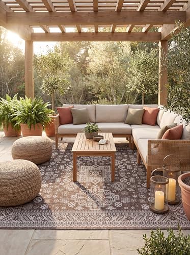 Rugs.com Outdoor Aztec Collection Rug – 10 Ft Square Brown Flatweave Rug Perfect for Living Rooms, Kitchens, Entryways by Rugscom
