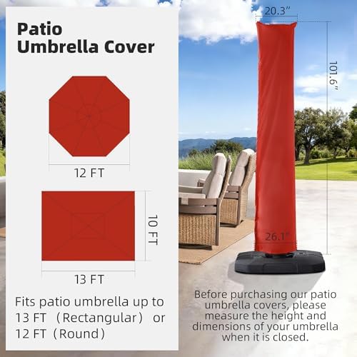 Cantilever Patio Umbrella Cover Outdoor Umbrella Covers, Red - Image 3