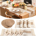 4 Sets Boho Placemat Table Runner Napkin Rings, Khaki, 12x72 by Gandeer