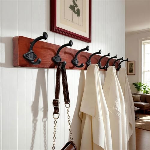WEBI Rustic Coat Rack Wall Mount,35.43" Long 8 Cast Iron Coat Hooks Wall Mounted,Heavy Duty Farmhouse Wood Coat Hanger Wall Antique Vintage Hooks for Hanging Jacket,Clothes,Backpack,Cherry,2 Packs - Image 4