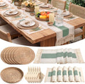 6 Sets Boho Placemat Table Runner Napkin Rings, Green, 12x72 by Gandeer