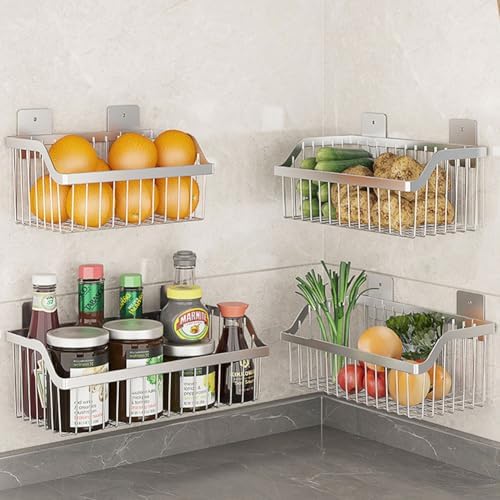 Wire Baskets, SUS304 Stainless Steel Storage Baskets, Durable Baskets for Storage Wall Mount, Hanging Wire Baskets Wall Mount Baskets for Kitchen, Bathroom, Closets - 4 Set by kaileyouxiangongsi