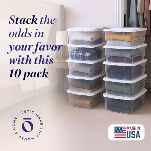 HOMZ Clear Plastic Storage Bins w/Snaplock Lids, 6 Qt, White, 10 Pack - Image 2