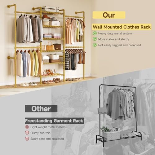 ONBRILL H3 Expandable Wall Mounted Closet System, Heavy Duty Clothing Rack - Image 4